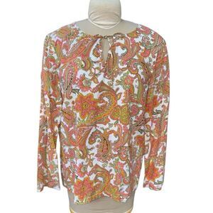 Pappagallo Paisley Print Pullover Top XL Long Slv Lightweight Festival Boho